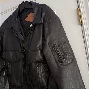Vintage Weekends Black Genuine Leather Moto Bomber Jacket - Men's Size Medium